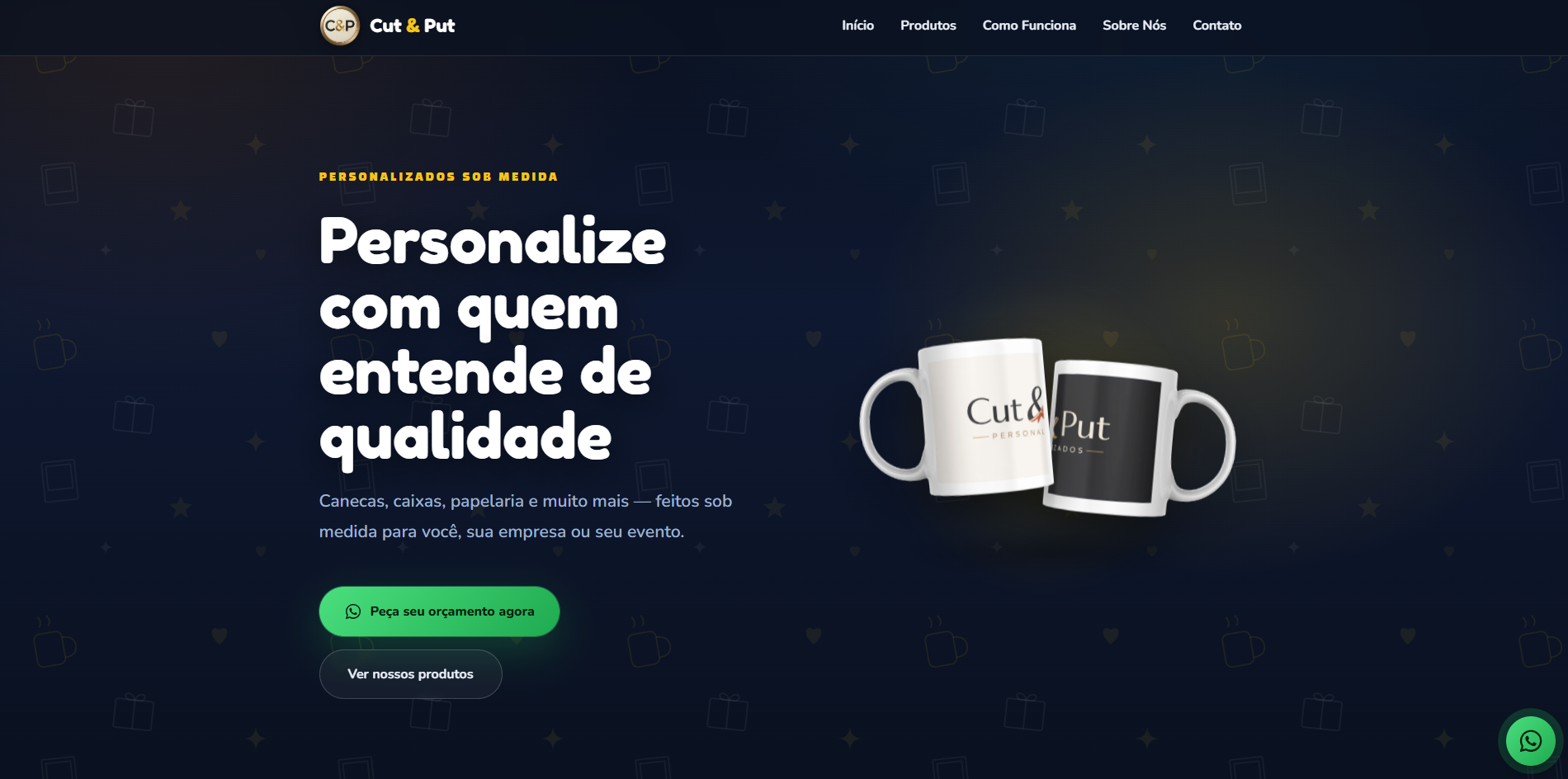Site da Cut & Put Personalizados desenvolvido pela DevsBrother